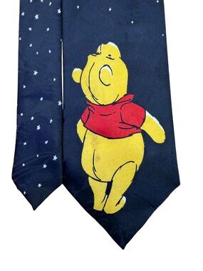 Disney Men’s Black Polyester Winnie The Pooh Necktie Starry Night Prin